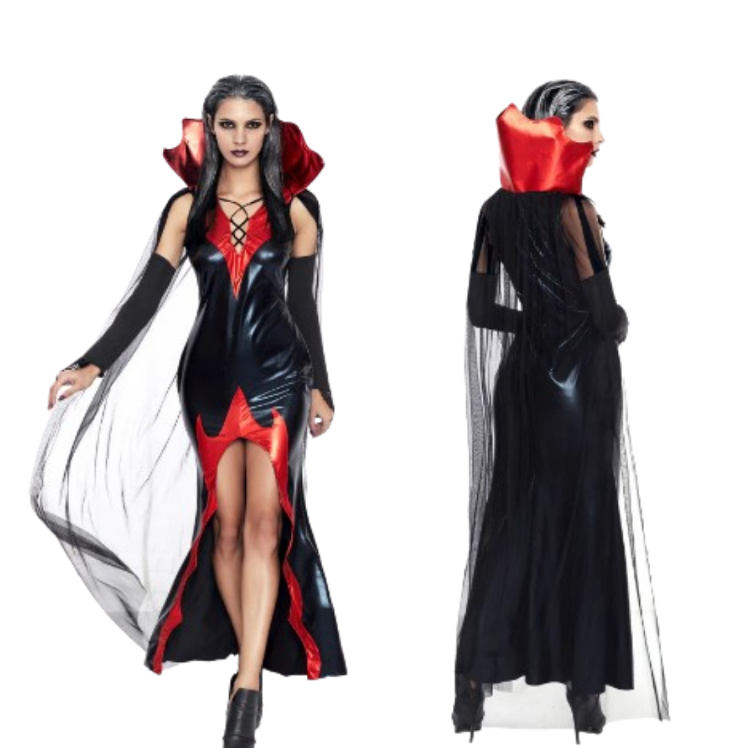 Women Maleficent Costume Halloween Black Vampire Cosplay Dress, Fairy God Mother Costume  - Size L - (Bust 90-94cm)