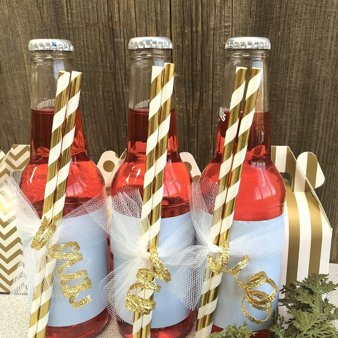 Gold &amp; White Straws - 24PC