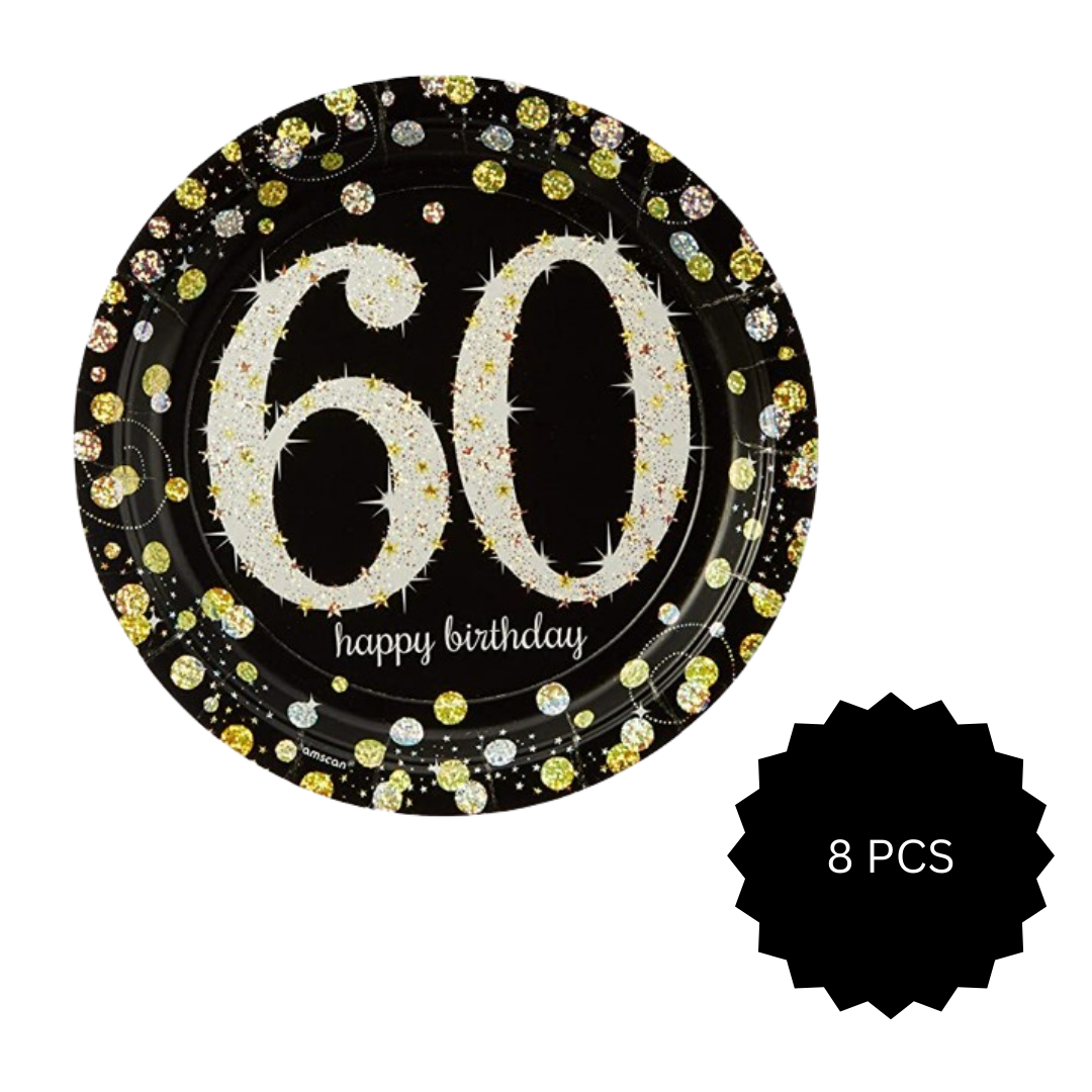 60th Birthday Sparkling Paper Plates 9" - 8PC