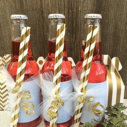 Gold &amp; White Straws - 24PC