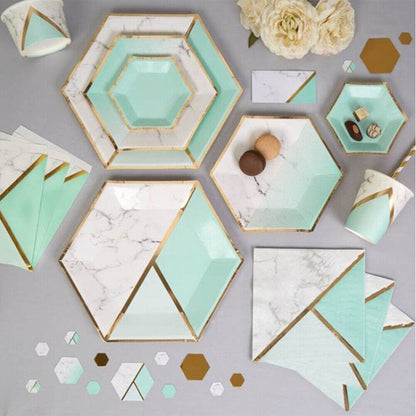 Aqua &amp; Gold Paper Napkins - 16PC