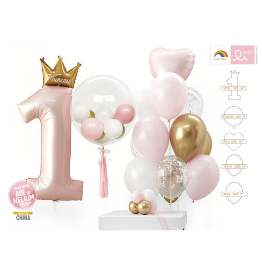 No.1 Princess Crown Balloon with Bobo & Latex Balloon