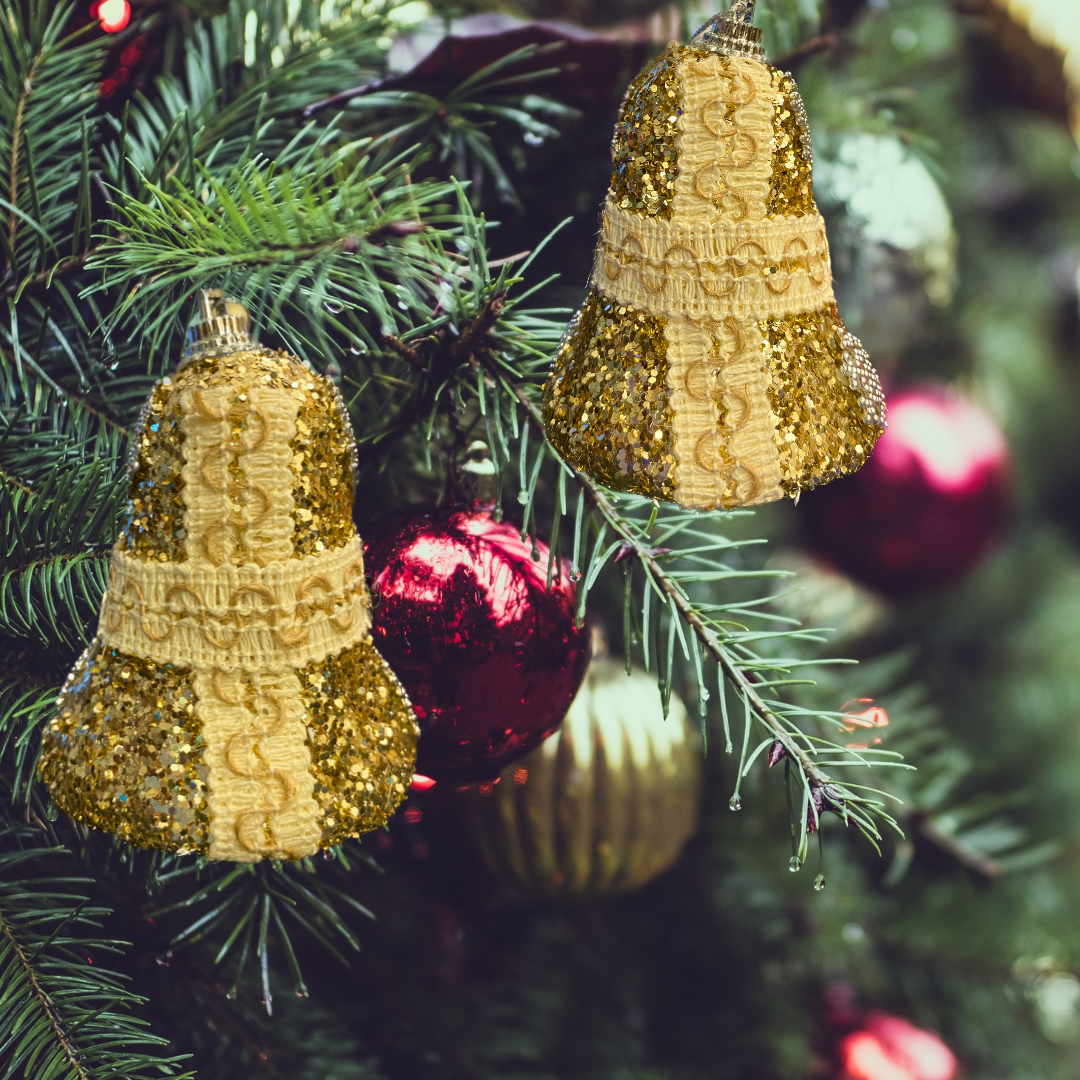 Christmas Tree Ornaments Golden Bell Tree Hanging - Set of 4