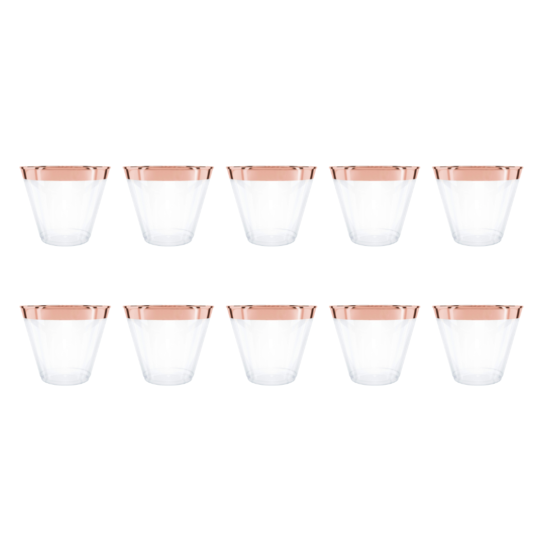 Clear Drinking Glasses with Rose Gold Rim -10PC