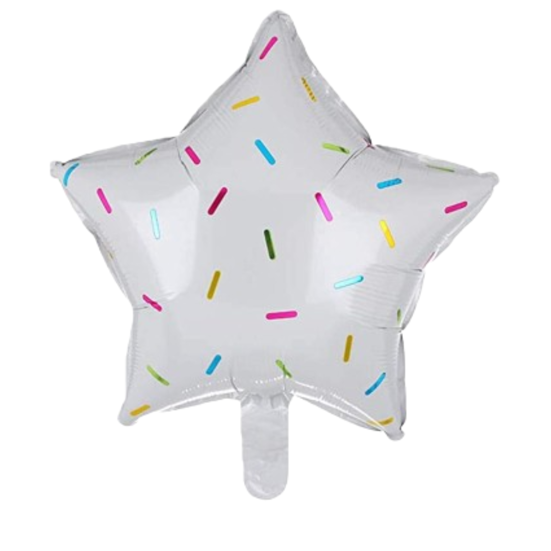 White Star Shaped Balloon with Multicolor Sprinklers 18"