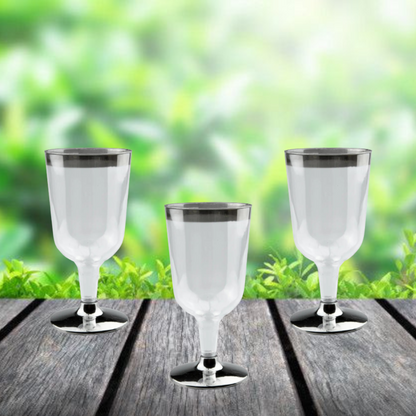 Wine Glasses with Silver Rim - Pack of 6