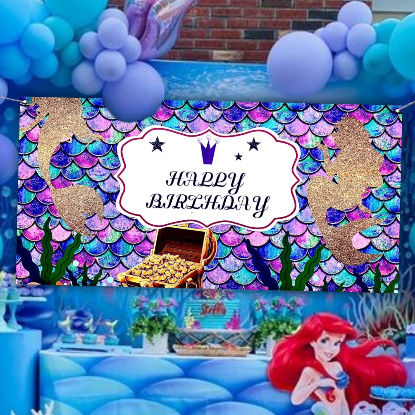 Happy Birthday Mermaid Theme Banner - 4FT X 2FT