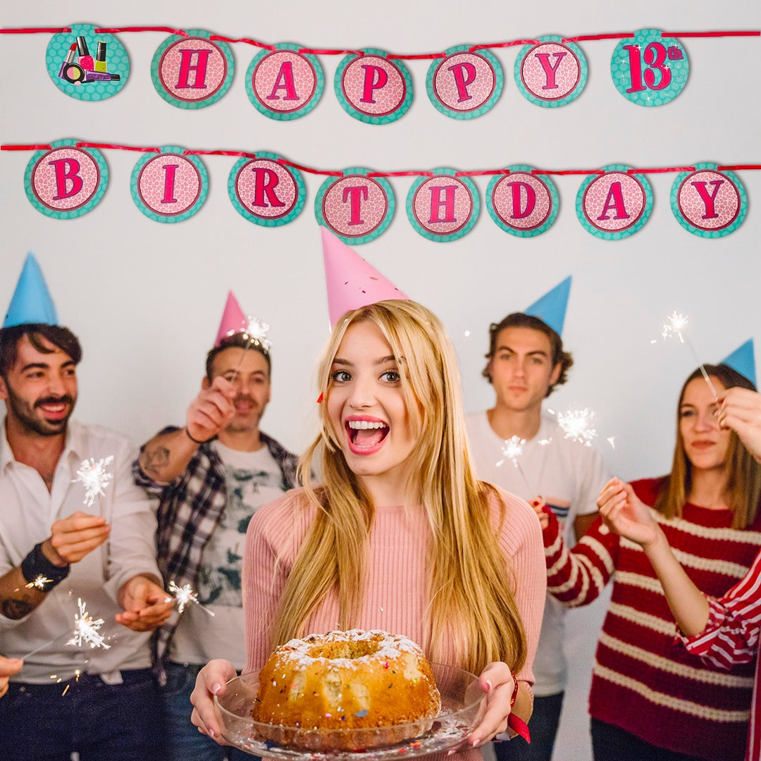 Glitzy Girl Theme Happy Birthday Letter Banner - 9FT - 1PC