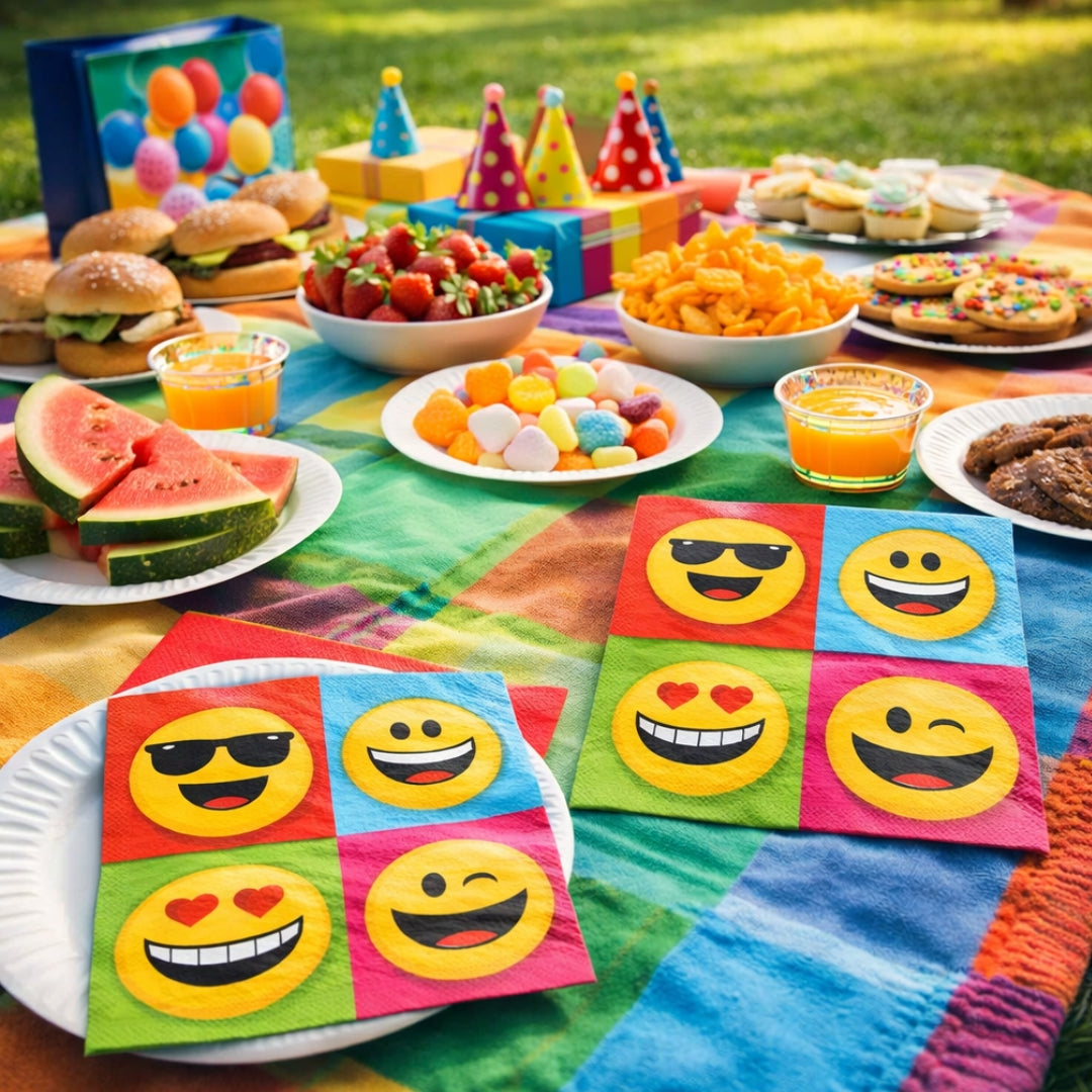 Emoji Lunch Napkins - Colorful Kids Party Napkins - 16 Pc