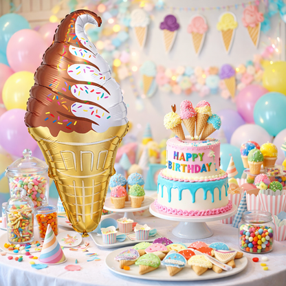 Ice Cream Cone Foil Balloon 41 Inch P40 | Dessert Theme Party Decoration Balloon