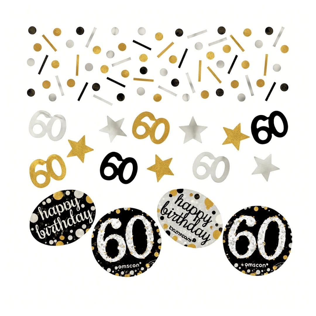 Happy 6OTh Silver, Black & Golden Birthday Party Confetti - 1PC