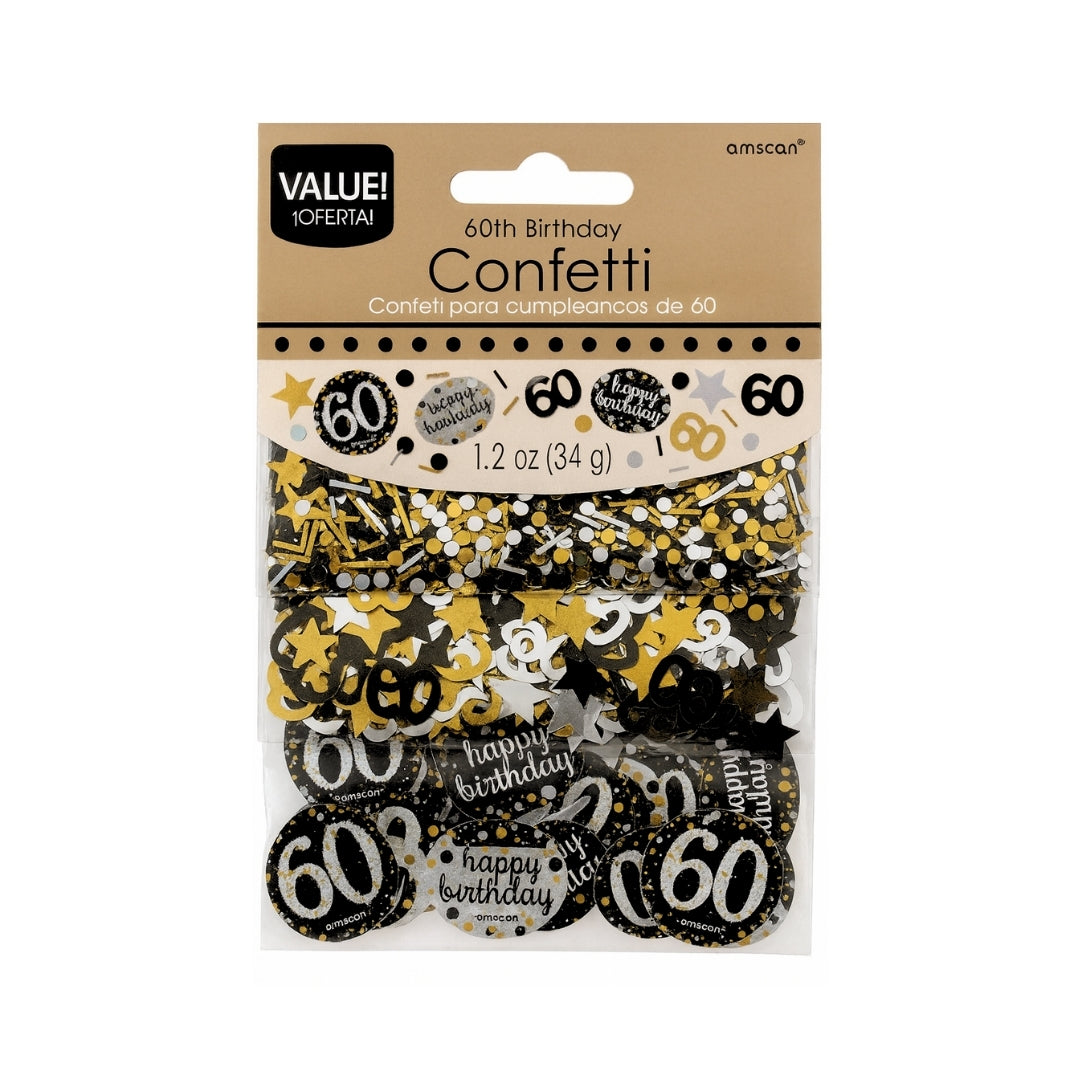 Happy 6OTh Silver, Black & Golden Birthday Party Confetti - 1PC