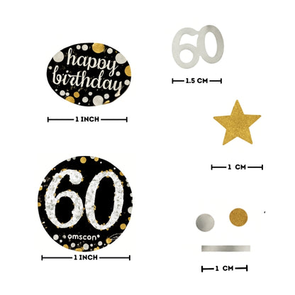 Happy 6OTh Silver, Black & Golden Birthday Party Confetti - 1PC