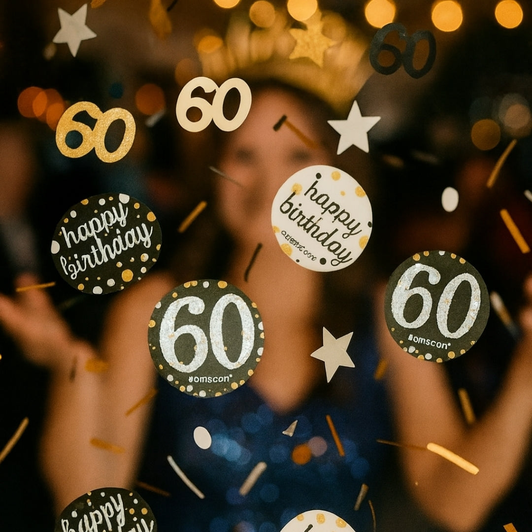 Happy 6OTh Silver, Black & Golden Birthday Party Confetti - 1PC