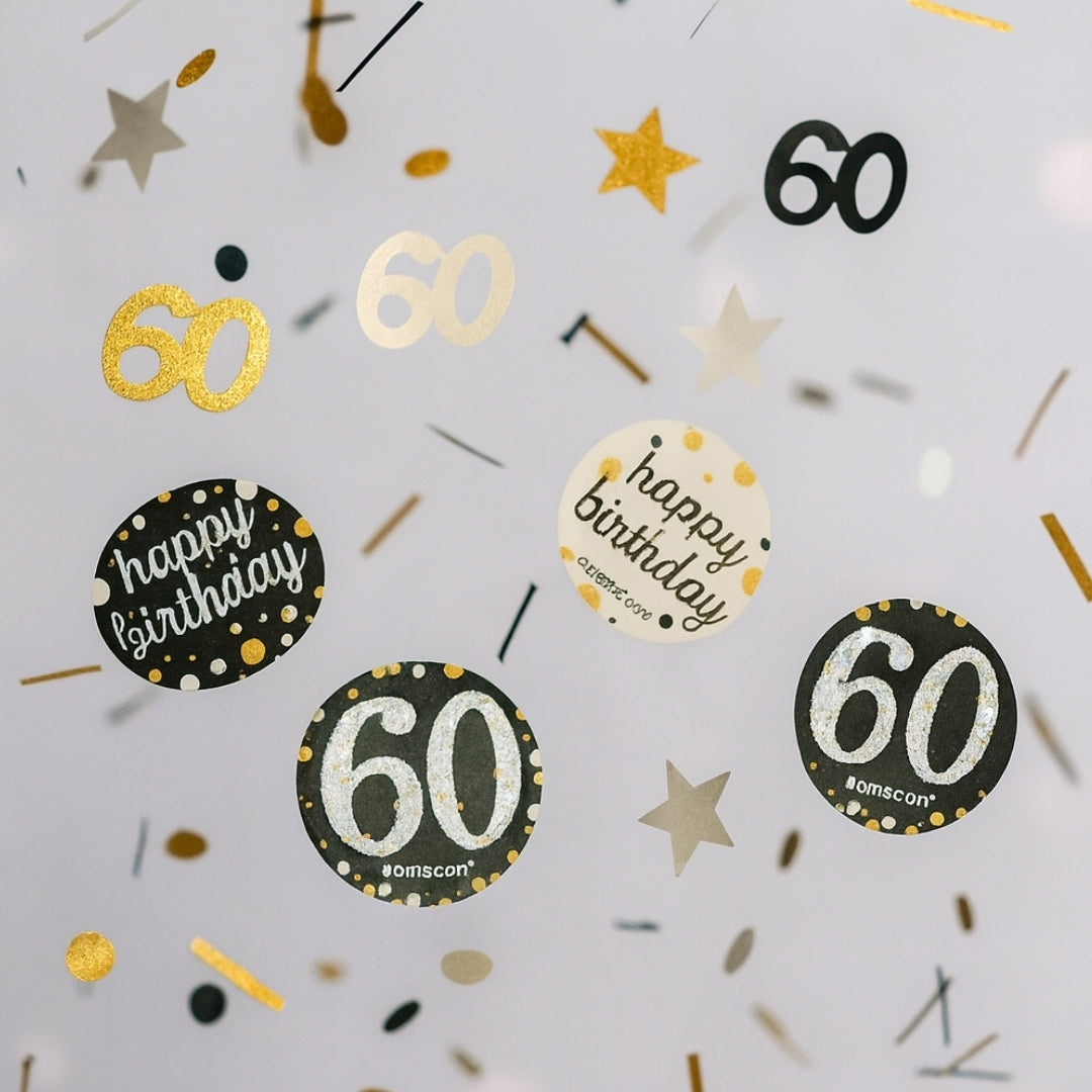 Happy 6OTh Silver, Black & Golden Birthday Party Confetti - 1PC