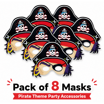 Pirate Paper Masks for Kids - Pirate Theme Party Accessories - 8 Pc