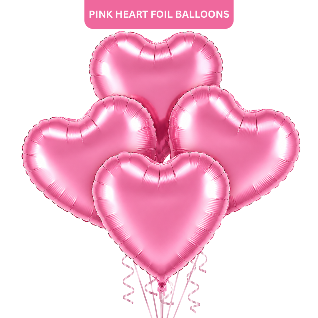Pink Heart Foil Balloon Set of 4 - 18 inches