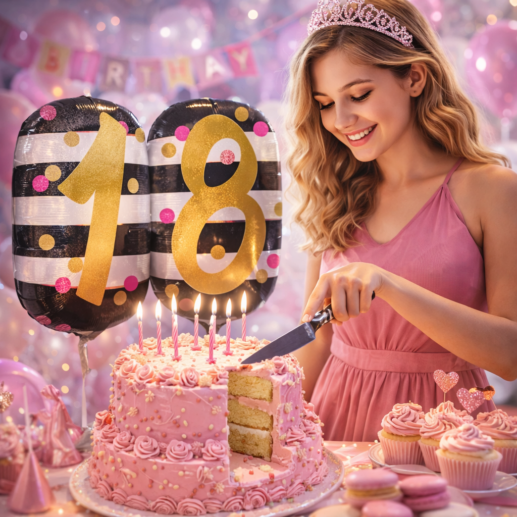 Pink & Gold 18th Birthday Foil Balloon 25 Inch P40 | Birthday Party Decoration Balloon