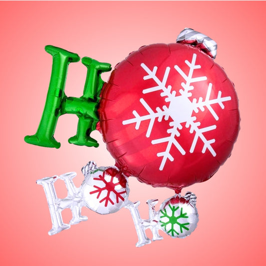 Christmas HO HO HO Metallic Foil Balloon  - Air Filled or Helium Quality - 35 inches - 1PC