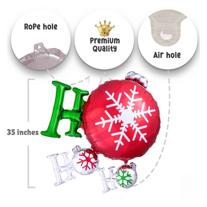 Christmas HO HO HO Metallic Foil Balloon  - Air Filled or Helium Quality - 35 inches - 1PC