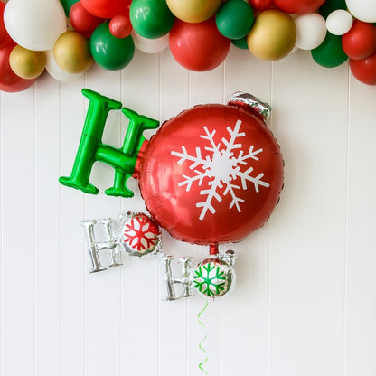 Christmas HO HO HO Metallic Foil Balloon  - Air Filled or Helium Quality - 35 inches - 1PC