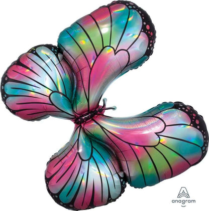 Iridescent Teal &amp; Pink Butterfly Shaped Balloons 30" P40