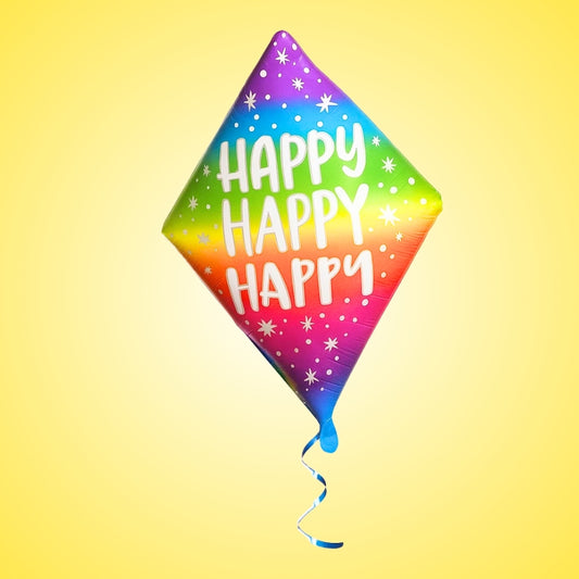 Happy Happy Happy Diamond Shape Foil Ballon - Air Filled  or Helium Quality - 25 inches -1PC