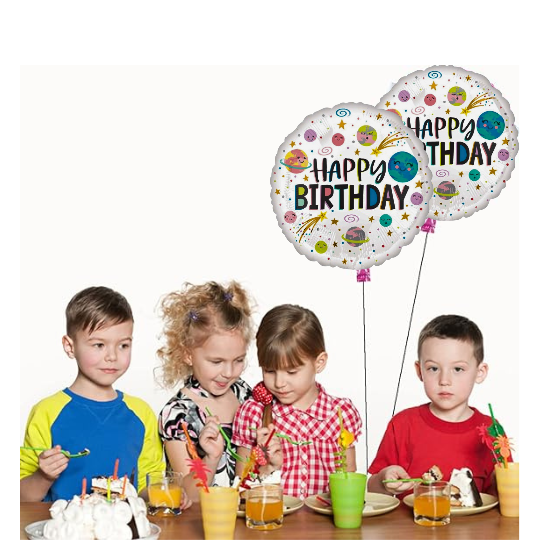 Smiling Galaxy Happy Birthday Foil Balloon 18 Inch - Space Theme Helium Balloon for Kids Birthday Party - 1 Pc