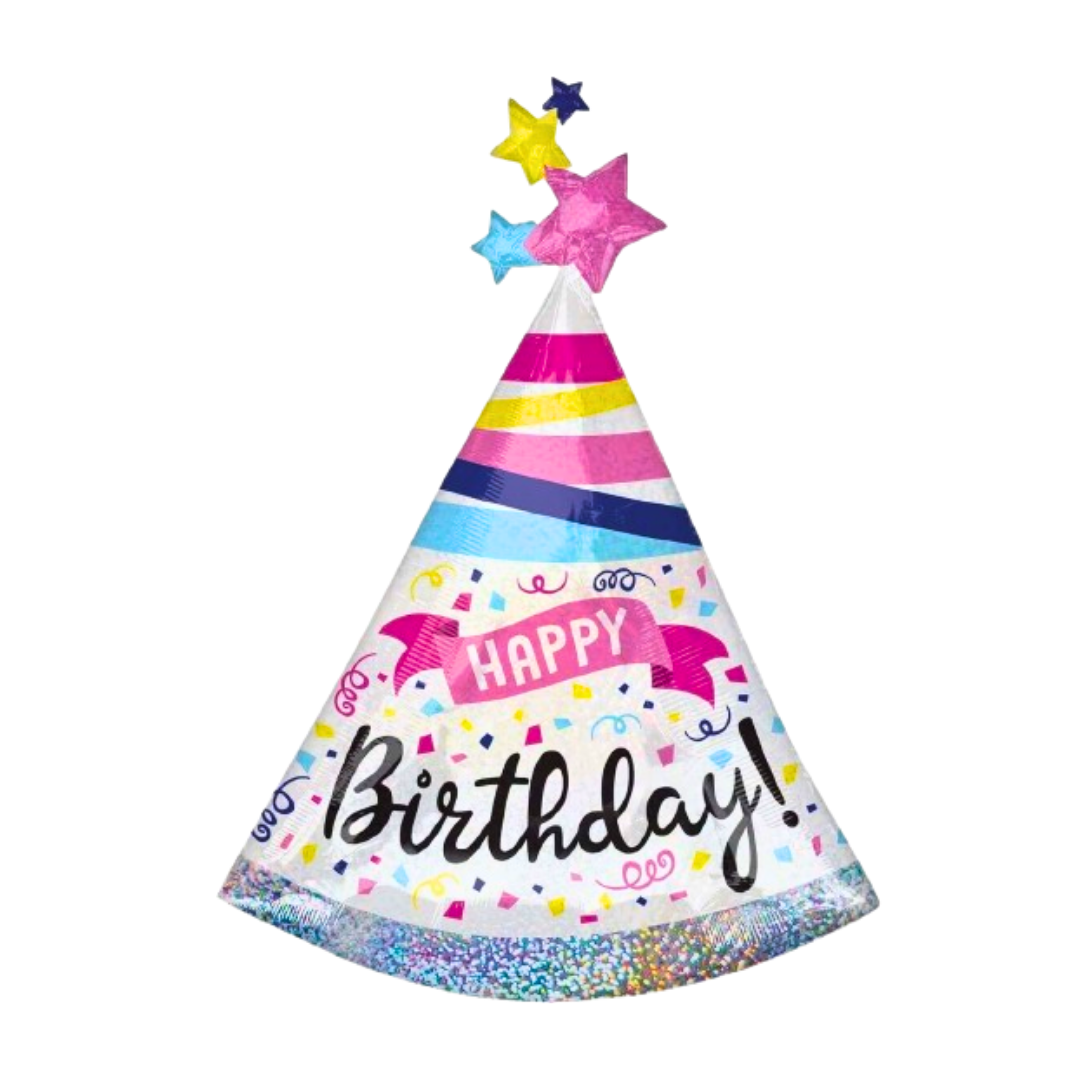 Giant Prismatic Happy Birthday Hat Shaped Balloon - Helium Quality - 36 inches - 1PC