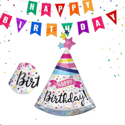 Giant Prismatic Happy Birthday Hat Shaped Balloon - Helium Quality - 36 inches - 1PC