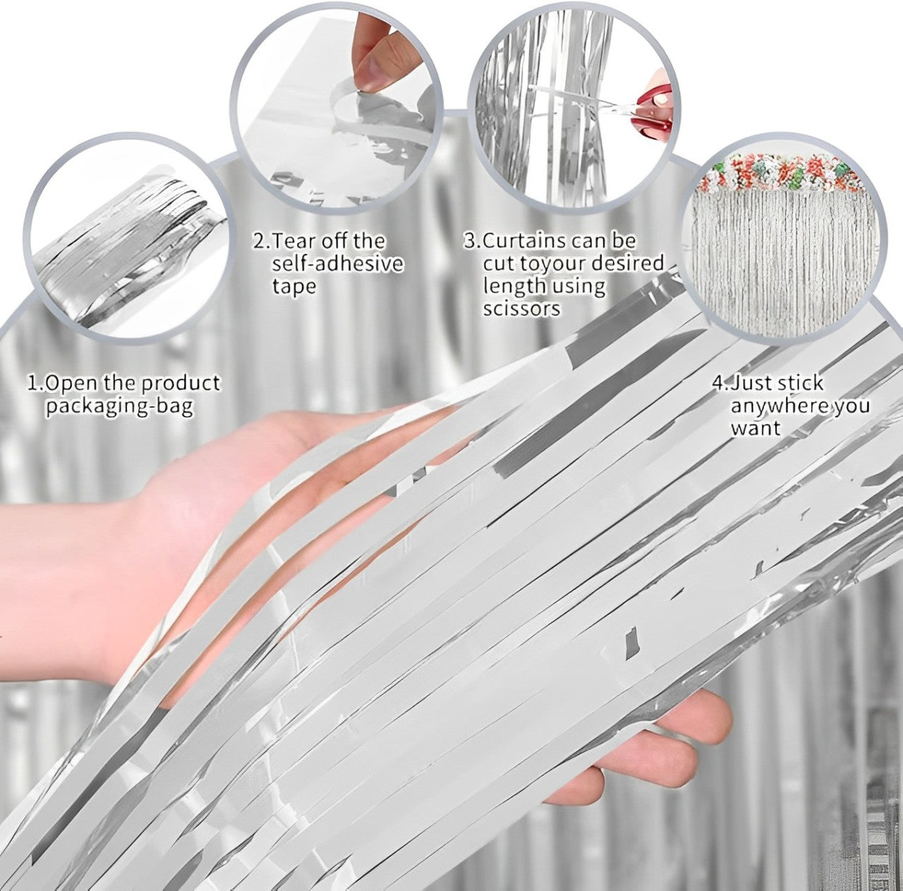 2Pcs Silver Metallic Tinsel Foil Fringe Curtains, 3.28ft x 6.56ft Silver Photo Booth Backdrop Streamer Curtain,Great for Bachelorette, Birthday,Christmas,New Year Party Decorations