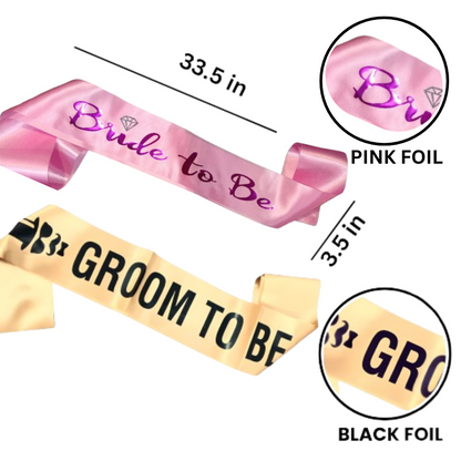Pink Bride to Be Sash & Gold Groom to Be Sash Combo Bride Groom Sash Combo Wedding Photo Shoot Bridal Shower Party Haldi Mehandi Ceremony Decoration Sash Combo - Pack of 2