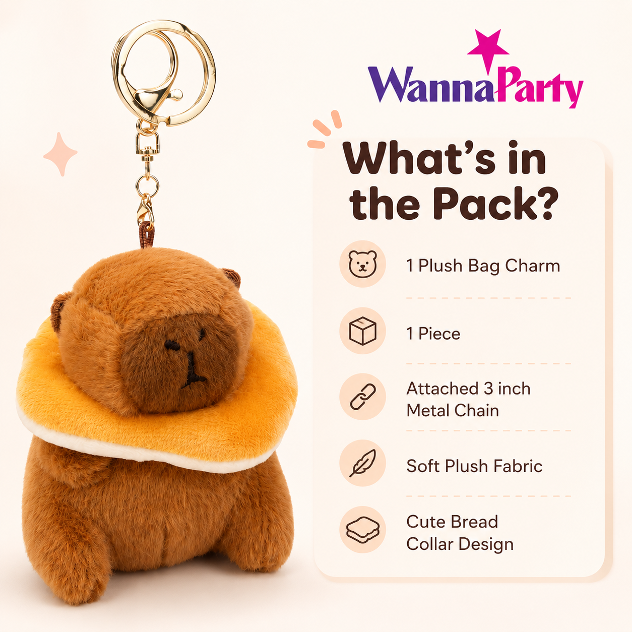 Capybara Neck Pillow Plushy Brown Key Chain - 1PC