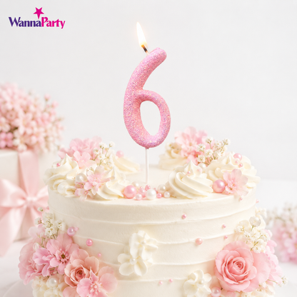 Glitter Designer Pink Candle Number 6 | Cake Candles