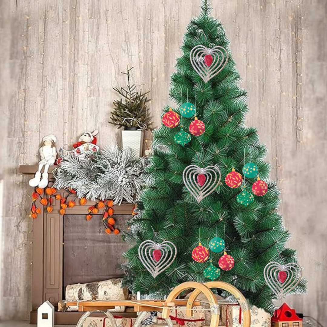 CTO 3D Silver & Pink Heart Hanging Christmas Decorations - 2pc