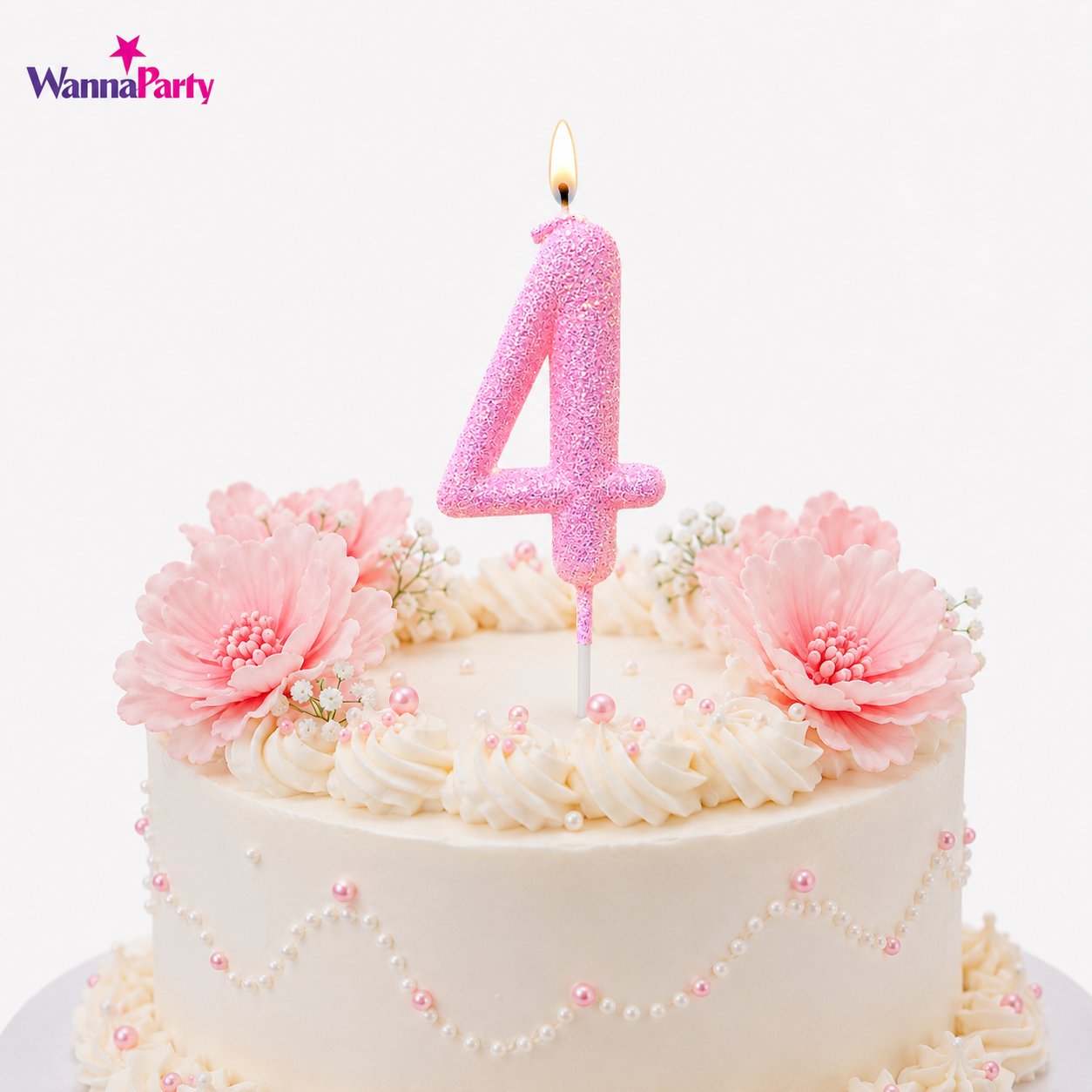 Glitter Designer Pink Candle Number 4 | Cake Candles