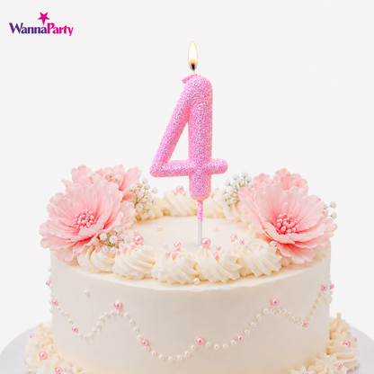 Glitter Designer Pink Candle Number 4 | Cake Candles