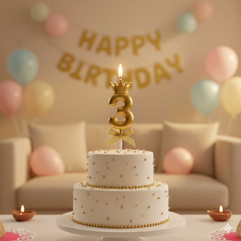 Golden Crown Numerical Candle No. 3