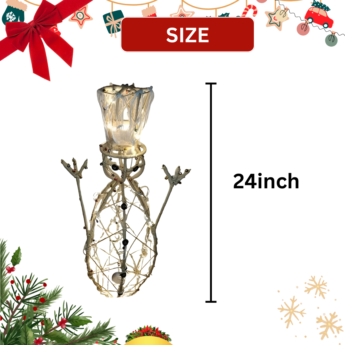 Jute Snowman with Candle Holder 24"