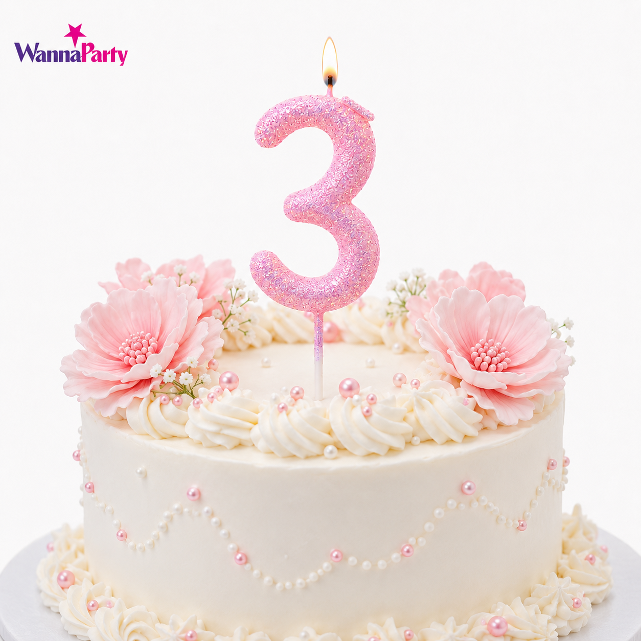 Glitter Designer Pink Candle Number 3 | Cake Candles