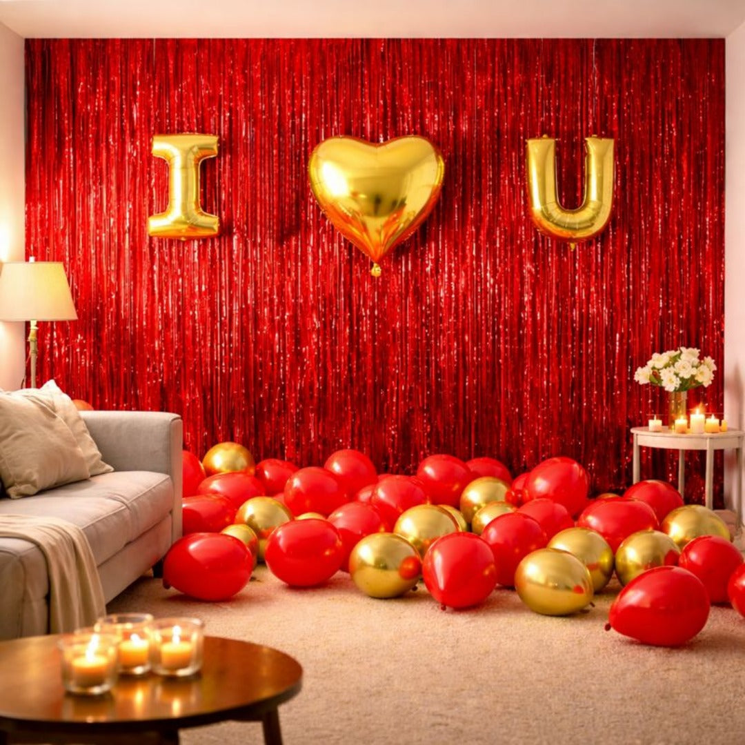Foil Curtain with I Love U Balloon Set - 35 PCS