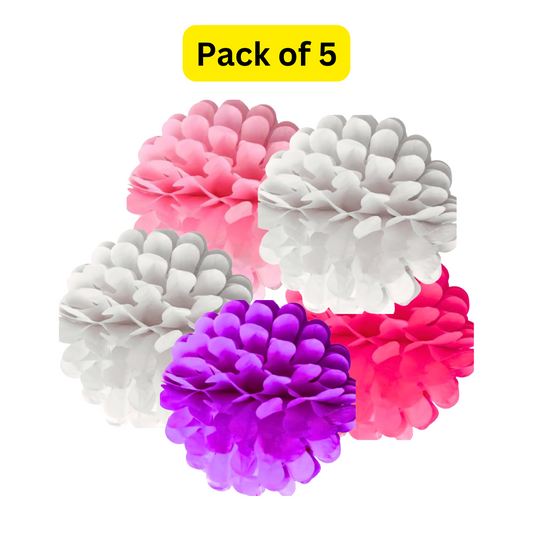 Multicolor Paper Pom Pom Hangings -10 Inch -  5PC