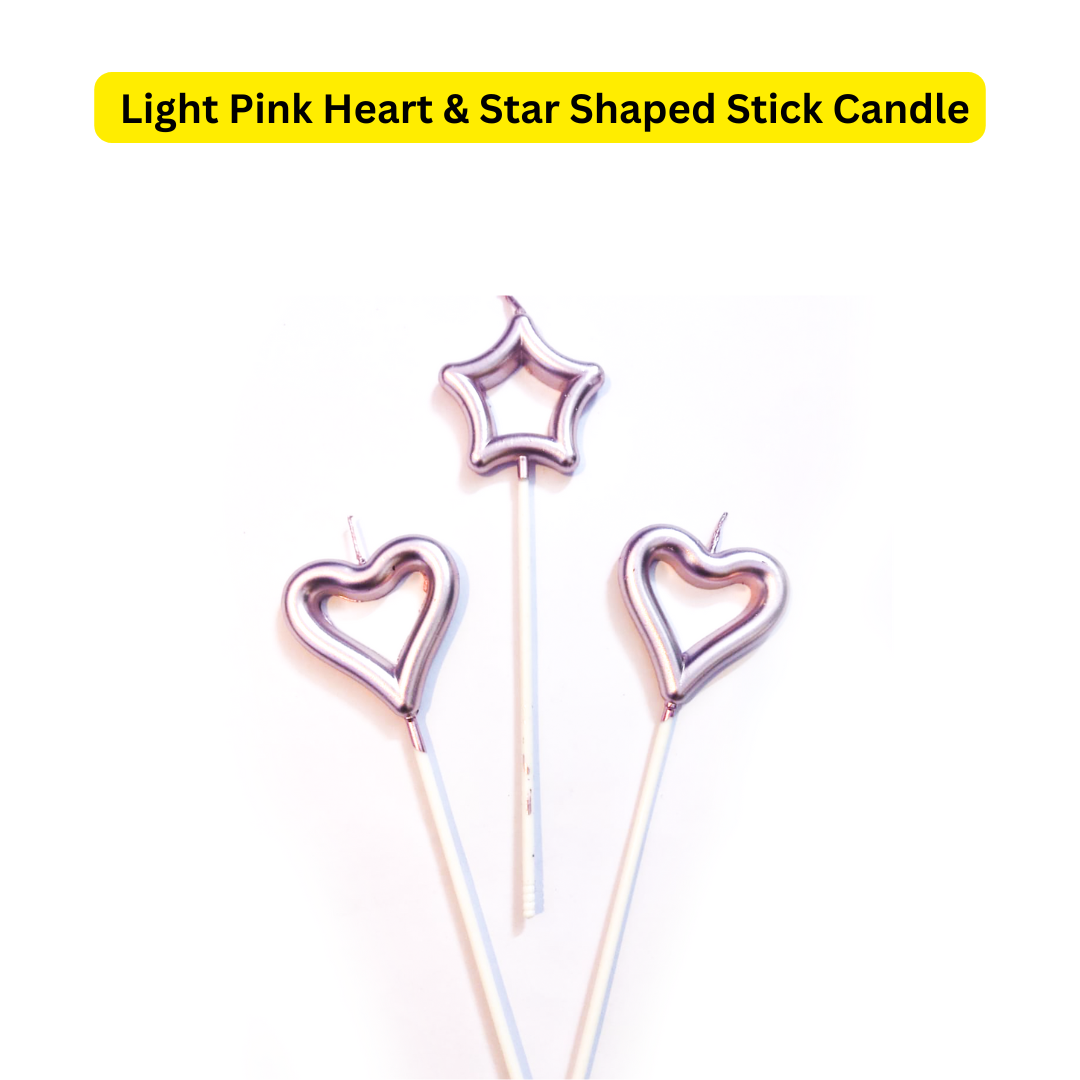 Rose Pink Heart & Star Shaped Stick Candle - 3 PC