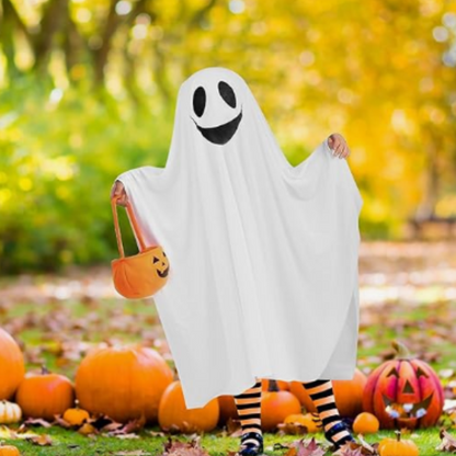 White Ghost Poncho for Kids Theme Party  - Size L - Age 7 to 9