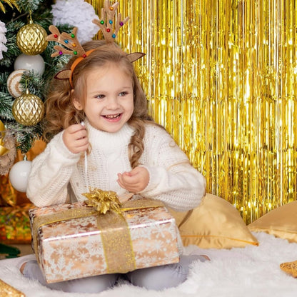 Textured Foil Golden Curtain - 7FT X 3FT