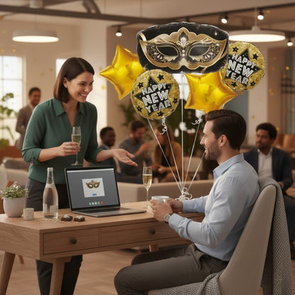 Happy New Year Mask Foil Balloon - Set Of 5