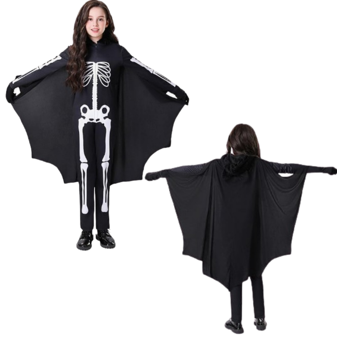 Black Bat Skeleton Costume w/ Wings  for Kids