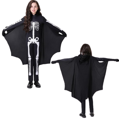 Black Bat Skeleton Costume w/ Wings  for Kids