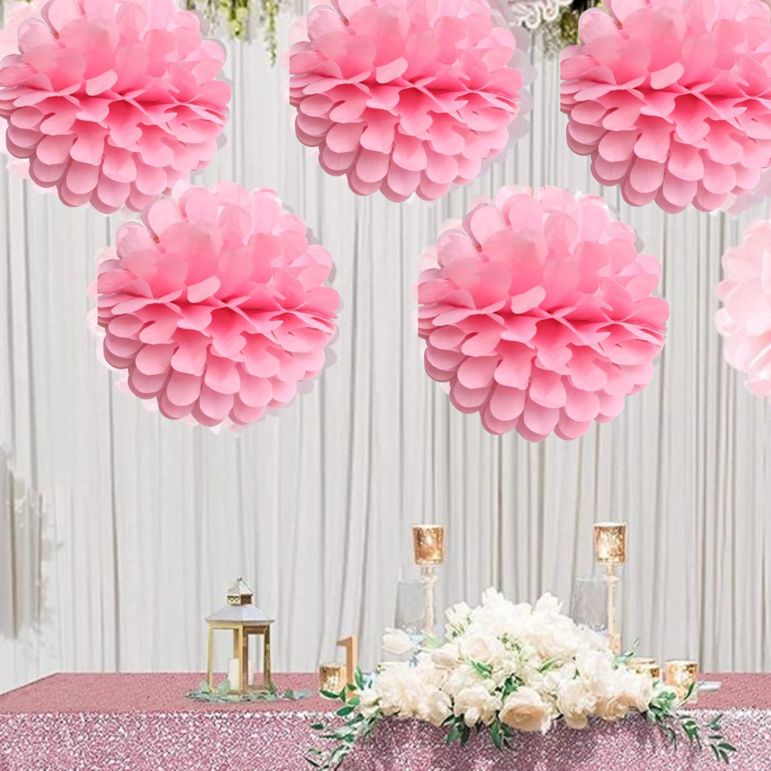 Paper Pom Pom Hangings for Decoration-10 inch 5 pieces Ceiling Decoration Items, Pom Poms, Fluffy Decoration- Light Pink
