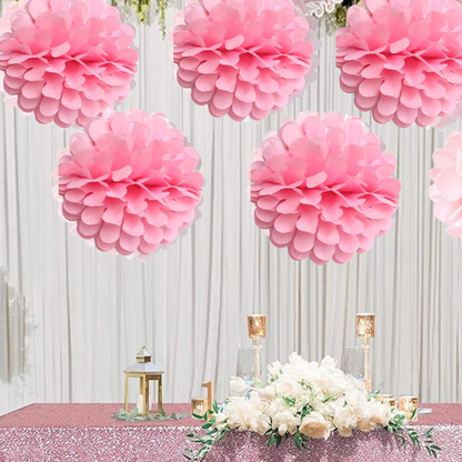 Paper Pom Pom Hangings for Decoration-10 inch 5 pieces Ceiling Decoration Items, Pom Poms, Fluffy Decoration- Light Pink